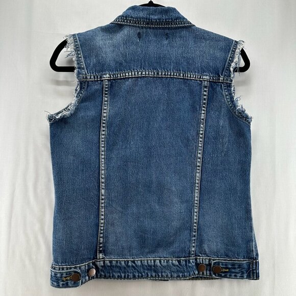 Los Angeles Denim Co Vest Womens S Harley Trucker Utility Button Up Fringed Blue - Picture 3 of 9